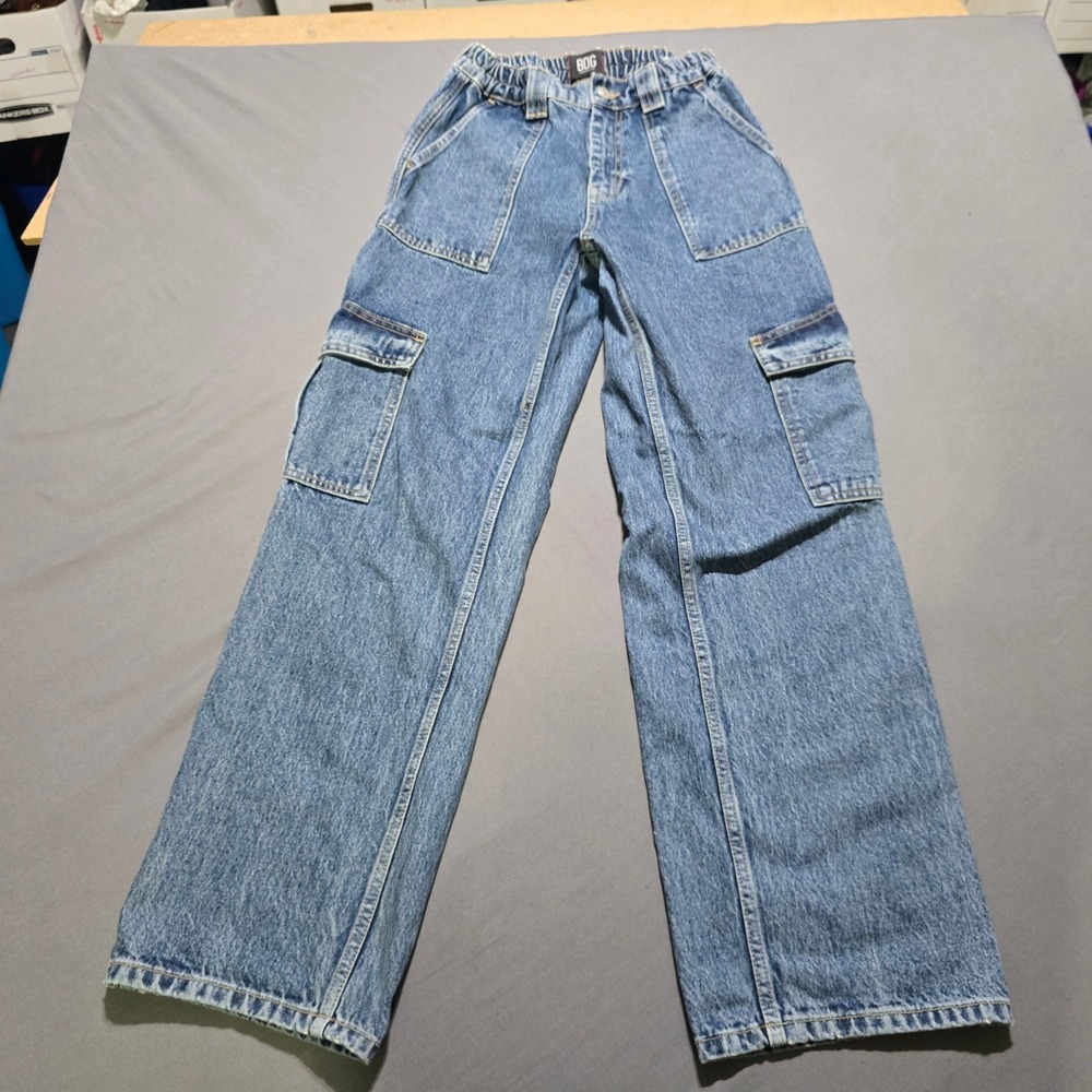 BDG Cargo Jeans Women 28 Blue Wide Leg Elastic Waist Urban Outfitters Jami Jean